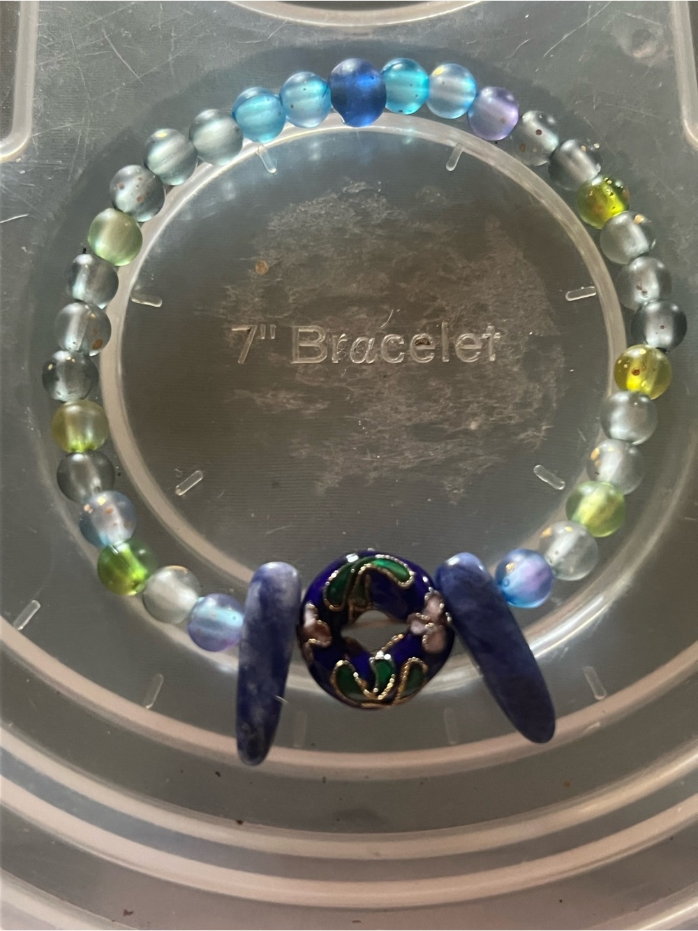Multicolor Beaded Stretch Bracelet with Blue Accent